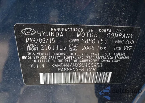 2016 Hyundai Elantra Sport z USA, uszkodzony, nr VIN KMHDH4AHXGU488958